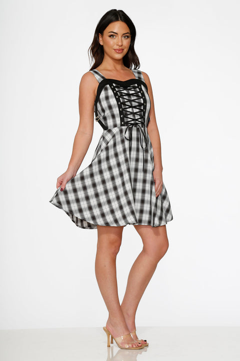 Schwarz-weiß kariertes Swingkleid-4
