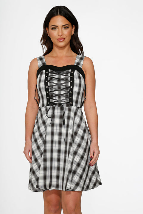 Schwarz-weiß kariertes Swingkleid-6