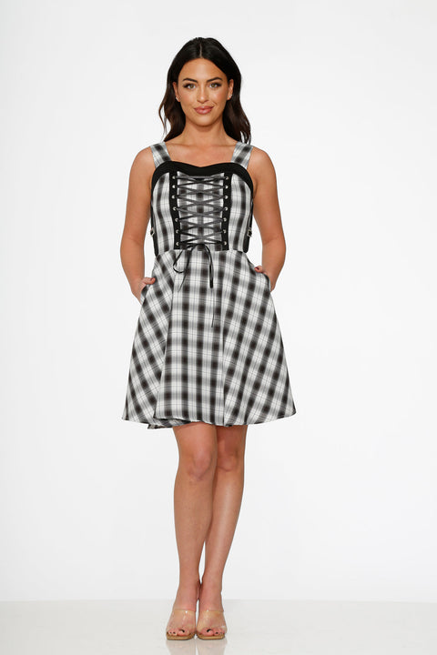 Schwarz-weiß kariertes Swingkleid-3