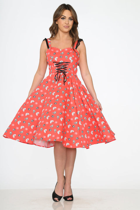 Swingkleid mit roten Totenköpfen-4