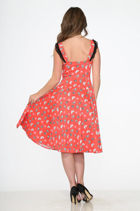 Swingkleid mit roten Totenköpfen-1