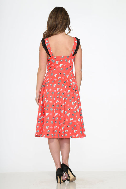 Swingkleid mit roten Totenköpfen-5