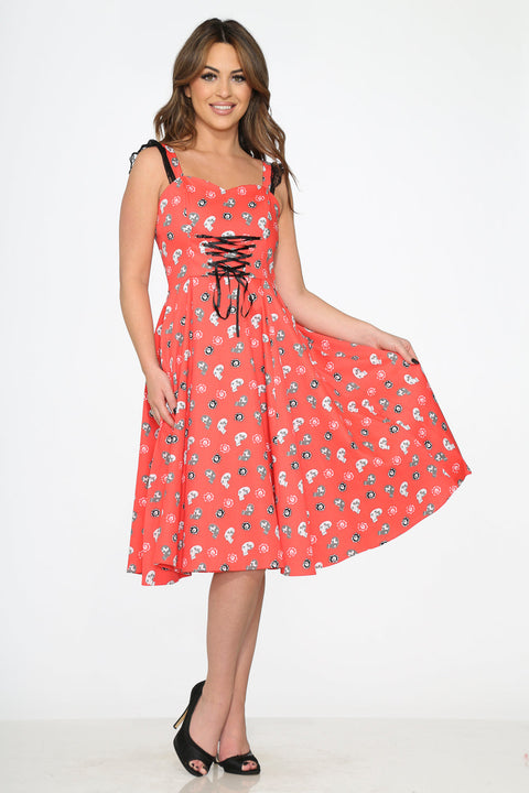 Swingkleid mit roten Totenköpfen-6