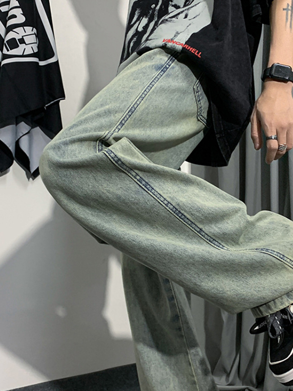 Men's Vintage Wash Straight Leg Loose Jeans-2