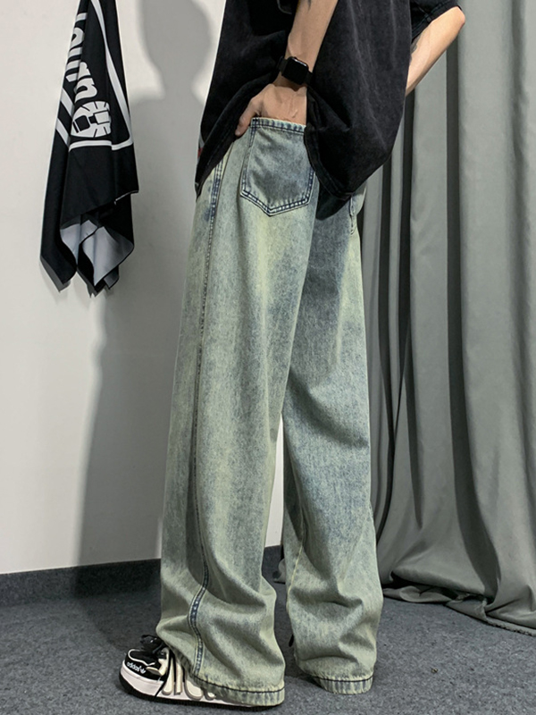 Men's Vintage Wash Straight Leg Loose Jeans-1