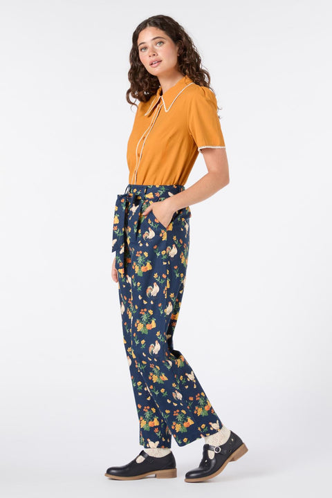 Zúžené bavlněné kalhoty s potiskem kuřat-2