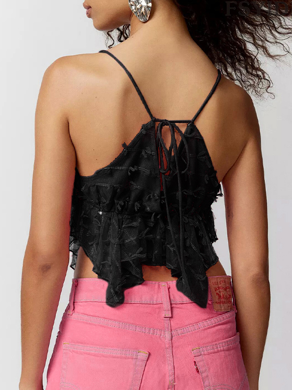 Solid Three-dimensional Decor V Neck Cami Top-1